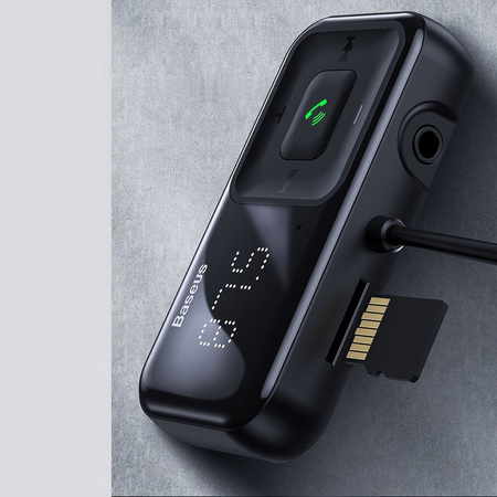 Baseus S-16 Transmiter FM Bluetooth 5.0 2x USB ładowarka samochodowa AUX MP3 TF micro SD 3,1 A czarny (CCTM-E01)