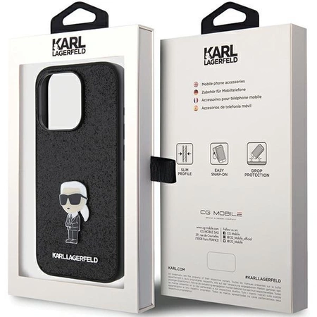 Etui Karl Lagerfeld Fixed Glitter Ikonik Logo Metal Pin do iPhone 15 Pro - czarne