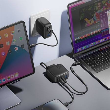 ENERGEA ład. siec. 1xUSB+3xUSB-CPD-PPS-QC 3.0 100W 3C1A czarny/black US+EU Travelite GAN100