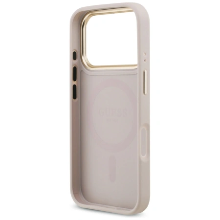 Etui Guess 4G Strass Logo & Big Strap Metal Buttons MagSafe na iPhone 17 Pro - różowe