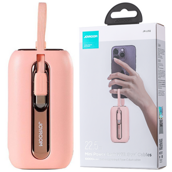 Joyroom powerbank 10000mAh Colorful Series 22.5W z 2 wbudowanymi kablami USB C i Lightning różowy (JR-L012)