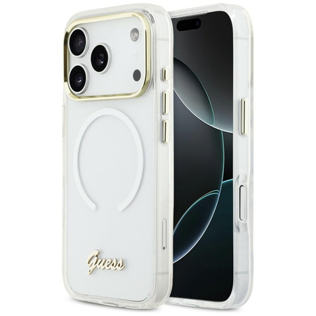 Etui Guess IML Gradient Script Metal MagSafe do iPhone 17 Pro biały