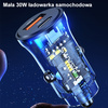 USAMS ŁADOWARKA SAMOCHODOWA 30W DO TELEFONÓW 1xUSB 1xUSB-C SZYBKI CHARGER
