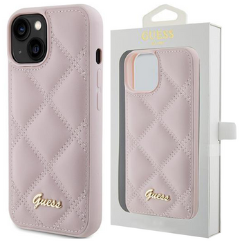 Etui Guess Quilted Metal Logo na iPhone 15 - różowe