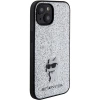 Etui Karl Lagerfeld Fixed Glitter Choupette Logo Metal Pin do iPhone 15 - srebrne