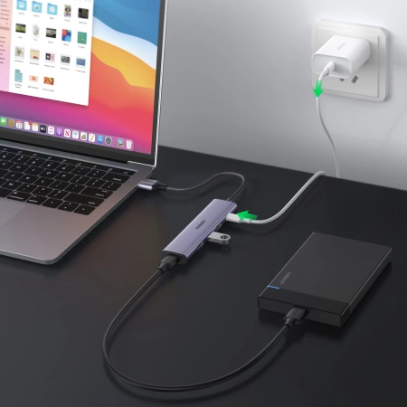 UGREEN HUB USB 4X 3.0 DO PC KOMPUTERA LAPTOPA Z PORTAMI SZYBKIEGO ŁADOWANIA