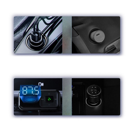Baseus S-16 Transmiter FM Bluetooth 5.0 2x USB ładowarka samochodowa AUX MP3 TF micro SD 3,1 A czarny (CCTM-E01)