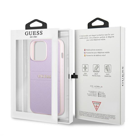 Guess GUHCP13LPSASBPU iPhone 13 Pro / 13 6,1" fioletowy/purple Saffiano Hot Stamp & Metal Logo