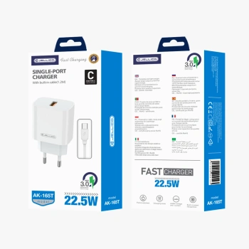 JELLICO ładowarka sieciowa AK165 22,5W 1xUSB QC3.0 + kabel USB-C Biały