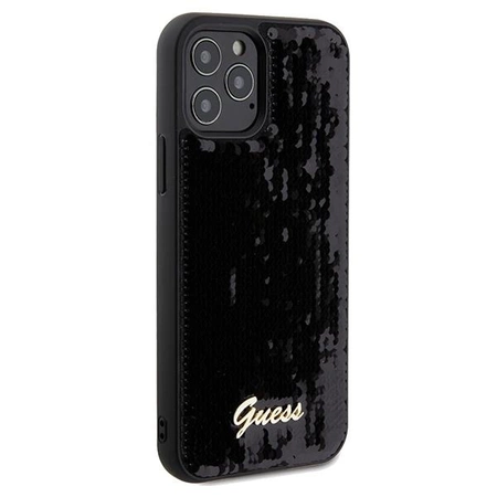 Etui Guess Sequin Script Metal na iPhone 12/12 Pro - czarne