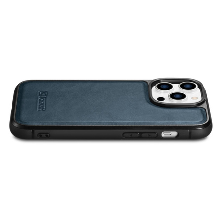 iCarer Leather Oil Wax etui pokryte naturalną skórą do iPhone 14 Pro Max (kompatybilne z MagSafe) niebieski (WMI14220720-BU)