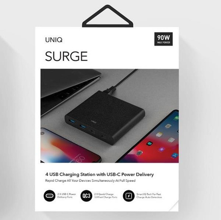 HUB Uniq Surge LITHOS Collective 90W 2xUSB-A QC 3.0 / 2xUSB-C PD 3.0 - czarny