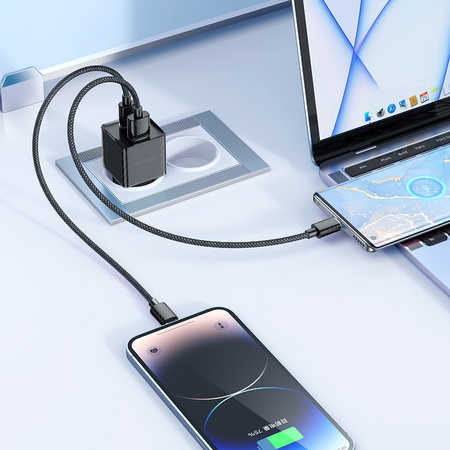 MCDODO SZYBKA ŁADOWARKA SIECIOWA DO TELEFONU ZASILACZ 2X USB USB-C 33W GAN CZARNA