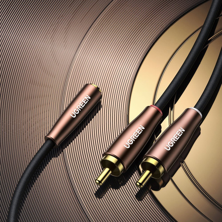 Ugreen kabel przewód audio 3,5 mm mini jack (żeński) - 2RCA (męski) 2m brązowy (AV198 50131)