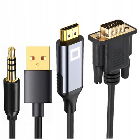 CO2 KABEL VGA - HDMI PRZEJŚCIÓWKA KONWERTER ADAPTER AUDIO FULL HD 60HZ 2M
