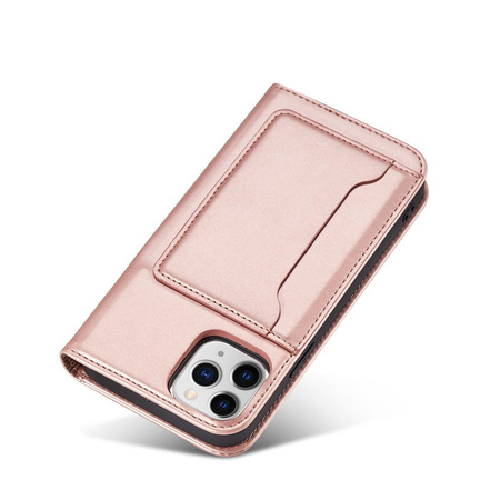 Magnet Card Case etui do iPhone 12 Pro pokrowiec portfel na karty kartę podstawka różowy