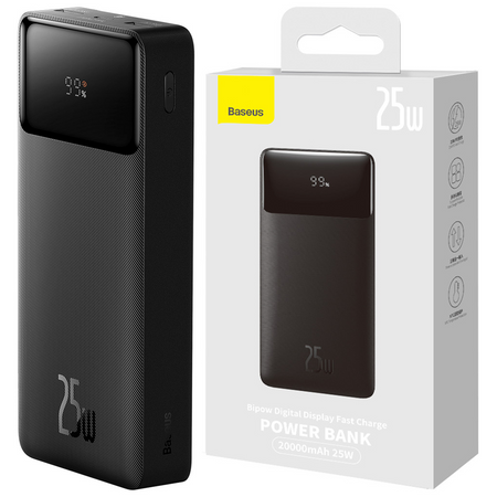 Powerbank 20000mAh USB / USB C 25W PD QC + kabel USB C 60W Baseus Bipow - czarny