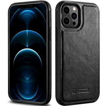 iCarer Leather Oil Wax etui pokryte naturalną skórą do iPhone 12 Pro Max czarny (ALI1206-BK)