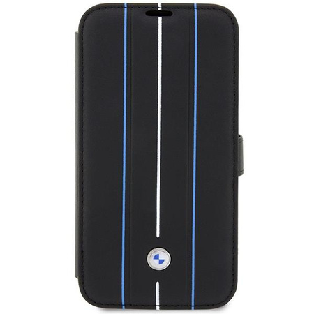 Etui BMW BMBKP14X22RVSK na iPhone 14 Pro Max - czarne bookcase Leather Stamp Blue Lines