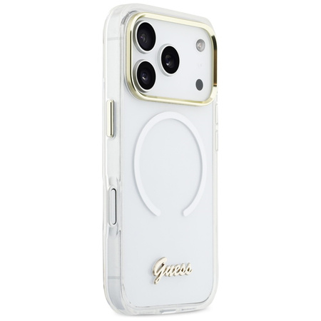 Etui Guess IML Gradient Script Metal MagSafe do iPhone 17 Pro biały