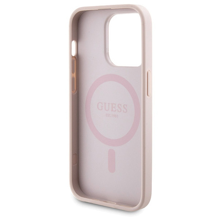 Zestaw Guess GUBPM5P15X4GEMGP iPhone15 Pro Max 6.7 hardcase + Powerbank 5000mAh MagSafe różowy/pink 4G Metal Logo