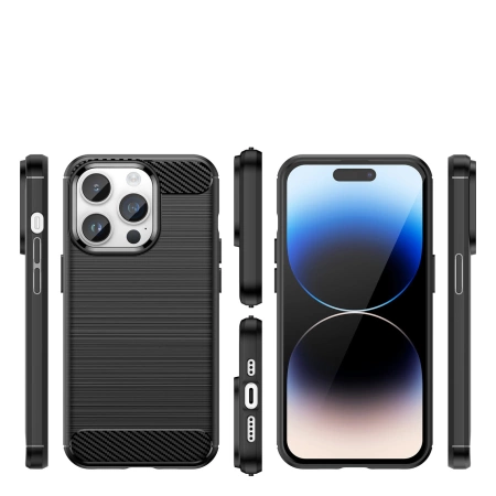 HURTEL ETUI CARBON CASE DO IPHONE 14 PRO POKROWIEC ELASTYCZNY NA TYŁ ŻELOWY