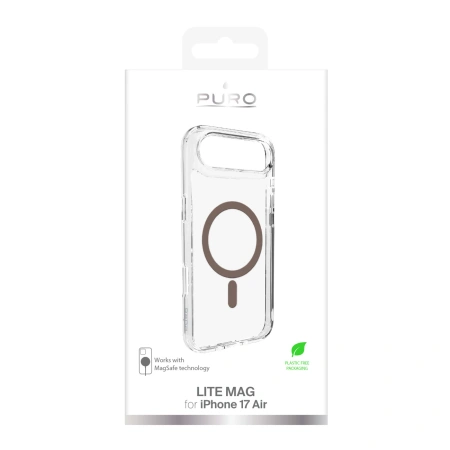 Etui Puro Lite Mag TPU+PC kompatybilne z MagSafe na iPhone 17 Air - przezroczyste z brązowym pierścieniem