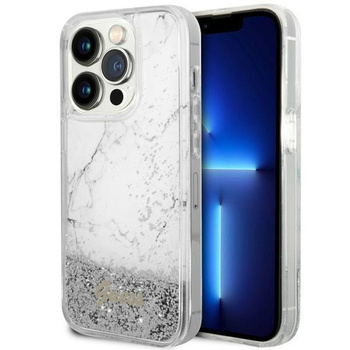 Etui Guess GUHCP14LLCSGSGH na iPhone 14 Pro - białe Liquid Glitter Marble