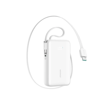 Powerbank Joyroom JR-PR2 35W 10000mAh ze zwijanym kablem USB-C i wbudowanym kablem Lightning - biały