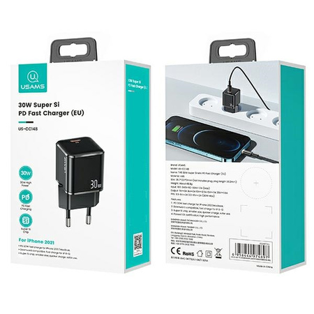 USAMS ŁAD. 1xUSB-C 30W PD3.0 DO TELEFONÓW IPHONE 12 13 14 SZYBKIE ŁADOWANIE