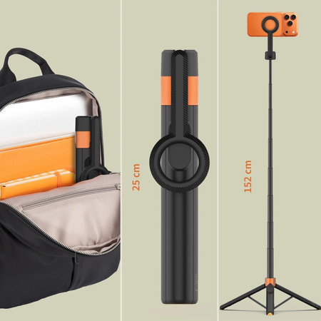 TECH-PROTECT L10S MAGSAFE BLUETOOTH SELFIE STICK TRIPOD BLACK/ORANGE