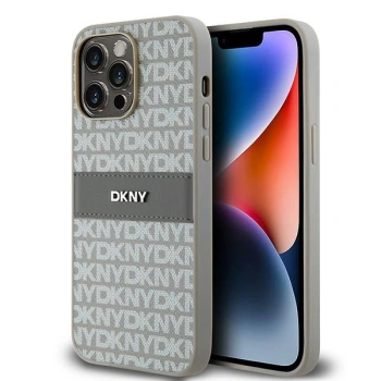 DKNY ETUI HARDCASE LEATHER MONO STRIPE DO IPHONE 14 PRO MAX 6.7 Z METALOWYM