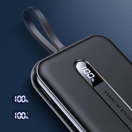 Joyroom Linglong powerbank 10000mAh 20W Power Delivery Quick Charge USB / USB Typ C / wbudowany kabel USB Typ C czarny (JR-L001 black)