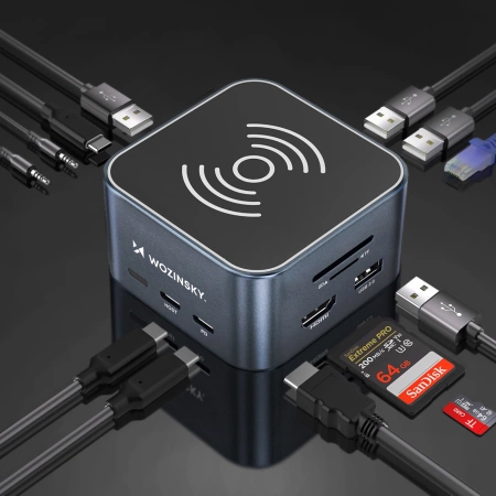 WOZINSKY HUB USB-C 12W 1 Z FUNKCJĄ ŁADOWANIA BEZPRZEWODOWEGO DO LAPTOPA