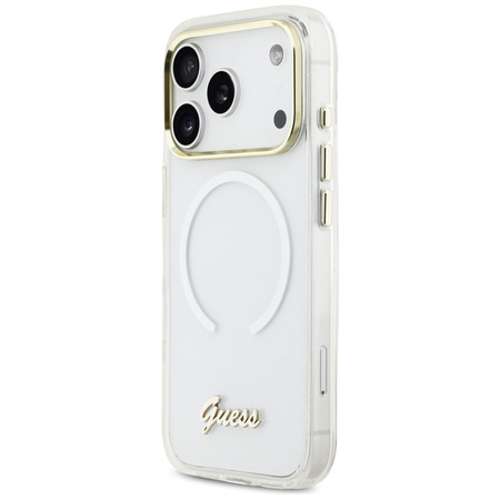 Etui Guess IML Gradient Script Metal MagSafe do iPhone 17 Pro biały