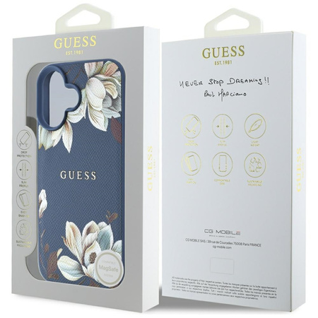 GUESS ETUI POKROWIEC TPU DO IPHONE 16 DO MAGSAFE GRANULOWANY WZÓR KWIATOWY