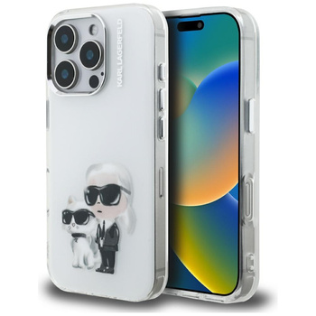 Etui Karl Lagerfeld IML Aquarelle Karl   & Choupette & Logo do iPhone 16 Pro biały