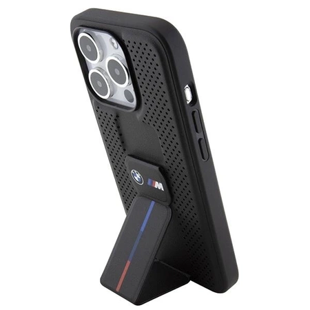 Etui BMW Grip Stand Smooth & Perforated na iPhone 15 Pro Max - czarne