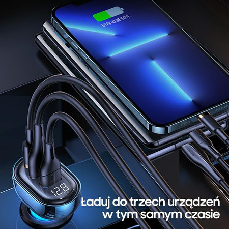 USAMS ŁADOWARKA 2XUSB 1XUSB-C DO SAMOCHODU SZYBKIE ŁADOWANIE 125W CC158CC01