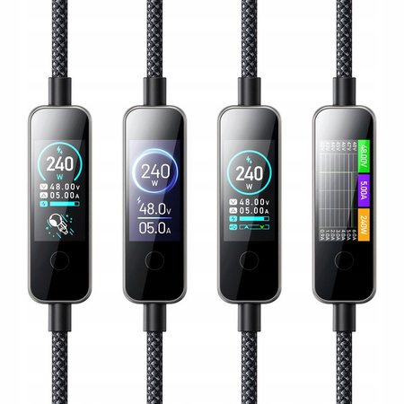 MCDODO KABEL USB-C USB-C SZYBKIE ŁADOWANIE USB TYP C PD 240W 1M LED CZARNY
