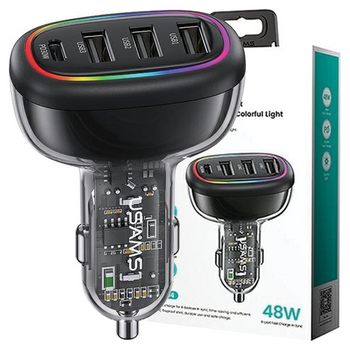USAMS ŁADOWARKA SAMOCHODOWA 48W 1XUSB-C 3XUSB-A DO SMARTFONÓW FAST CHARGING