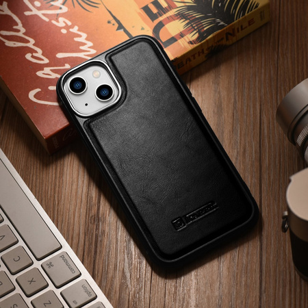 iCarer Leather Oil Wax etui pokryte naturalną skórą do iPhone 14 Plus (kompatybilne z MagSafe) czarny (WMI14220719-BK)