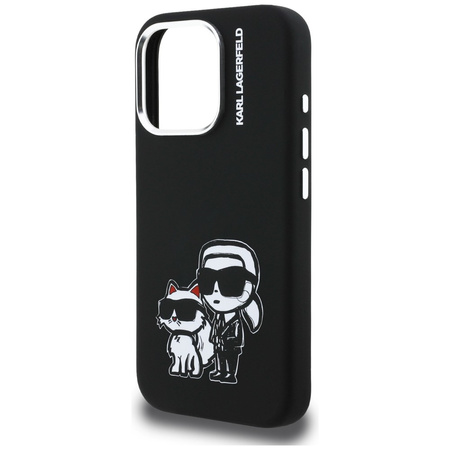 Etui Karl Lagerfeld Silicone Karl&Choupette Sketch MagSafe do iPhone 16 Pro czarny