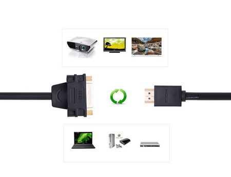 Ugreen kabel przewód przejściówka adapter DVI 24+1 pin (męski) - HDMI (męski) FHD 60 Hz 1,5 m czarny (HD106 11150)