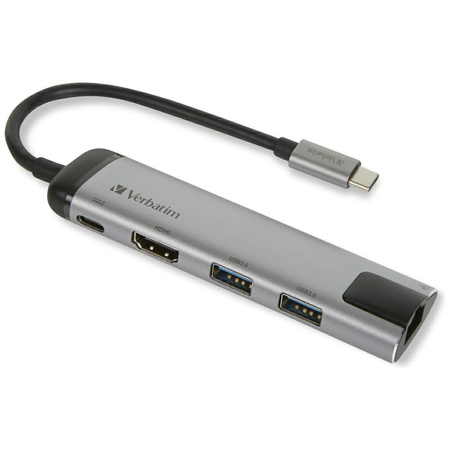 Verbatim Adapter Hub USB-C - USB-C/ 2xUSB-A 3.0/HDMI/Eternet aluminiowy/aluminum 49141
