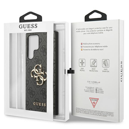 GUESS CASE HARDCASE DO SAMSUNG S23 ULTRA S918 SZARY Z LOGO METALOWYM