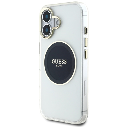 GUESS ETUI POKROWIEC DO IPHONE 16 DO MAGSAFE LOGO METALOWE OKRĘG ZŁOTE
