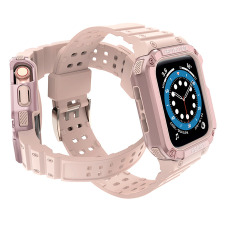 Protect Strap Band opaska z etui do Apple Watch 7 / 6 / 5 / 4 / 3 / 2 / SE (45 / 44 / 42mm) obudowa pancerny pokrowiec na zegarek różowy