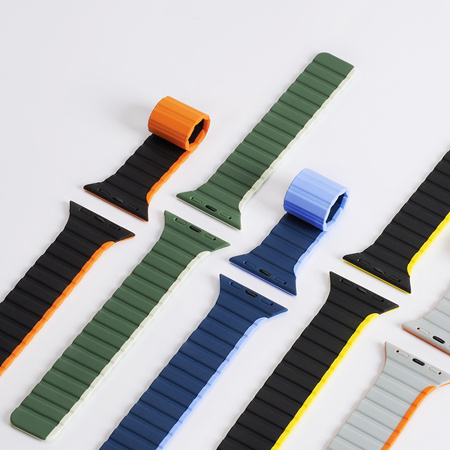 Magnetyczny pasek Apple Watch Ultra, SE, 8, 7, 6, 5, 4, 3, 2, 1 (49, 45, 44, 42  mm) Dux Ducis Strap (LD Version) - szaro-pomarańczowy