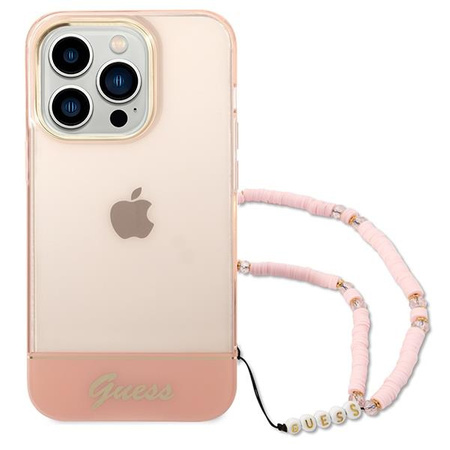 Guess GUHCP14LHGCOHP iPhone 14 Pro 6,1" różowy/pink hardcase Translucent Pearl Strap